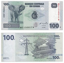 Банкнота 100 франков 2007 года, Конго UNC